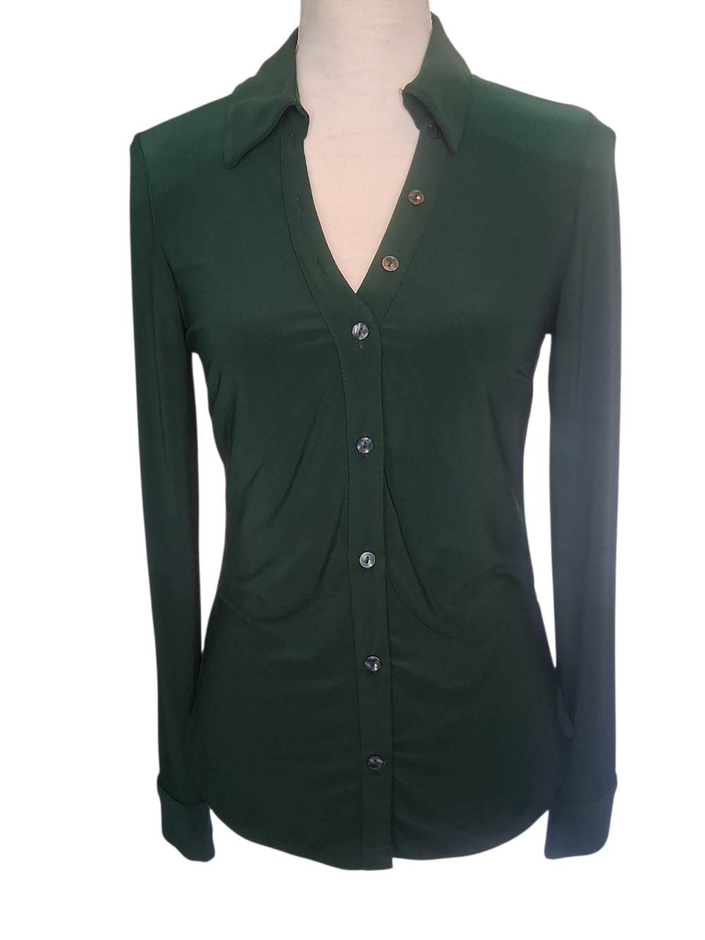 Women's Forest Green Button-Down Shirt with Classic Collar